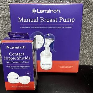 Lansinoh Manual Breast Pump and Contact Nipple Shields New In Box